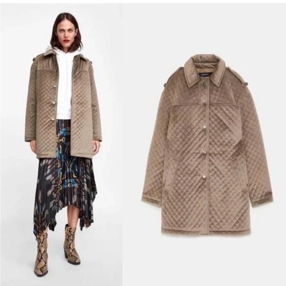 ZARA QUILTED VELVET COLLARED WARM PARKA COAT BRAND NEW WITH TAGS XS - Picture 1 of 4